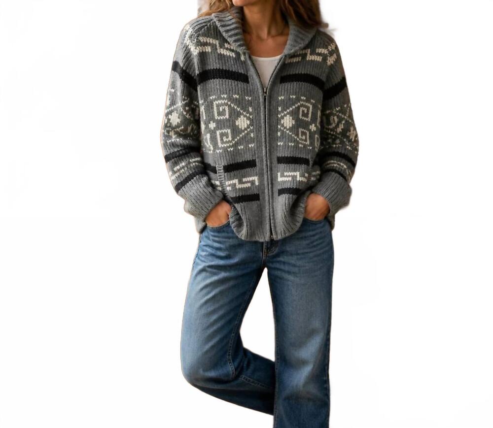 NEW PENDLETON long westerly cardigan in grey/black/cream